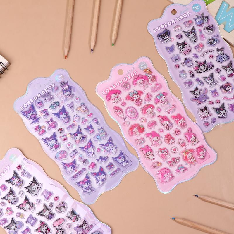 1/4 Sheets Laptop Cell Phone Case Water Cup Computer Luggage Decorative Decals Sanrio Anime Kuromi 3D Relief  Stickers