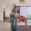 2024 Retro Blue High Waist Wide Leg Women's Washed Jeans