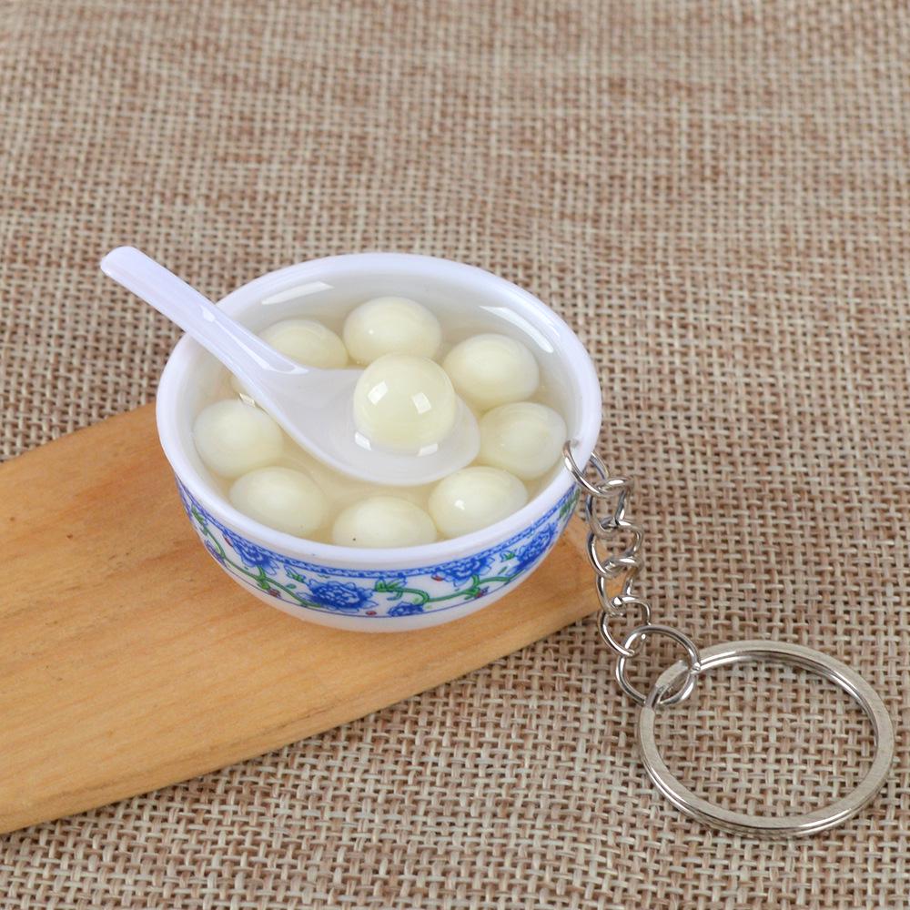 Chinese Style Realistic Noodle Keychain, 4cm Blue and White Porcelain Bowl, Food Play Prop.