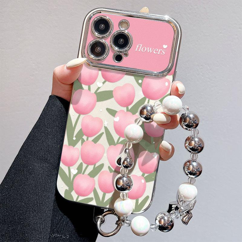 Large Windows Suitable for Apple 12PRO Electroplated Flower Mobile Phone Case IPhone 15XSMAX Protective Case Anti Fall Oil Painting