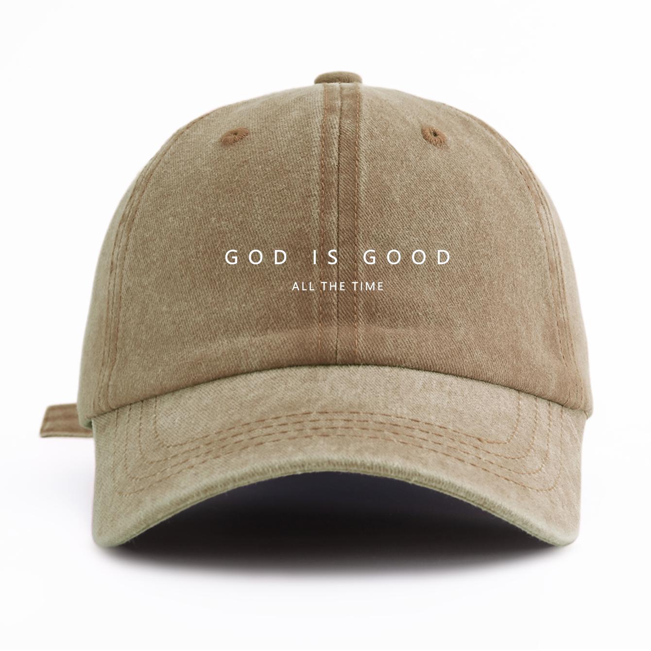 

1pc GOD IS GOOD Print Washed Baseball Cap for Adults,Minimalist Retro Style Casual Soft Adjustable Dad Hat, Perfect As Gift хаки