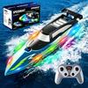 RC Boat 2.4GHz High Speed Remote Control Boat with LED Lights, Waterproof Dual Motor Speedboat for Kids Adults Pool Lake Toys
