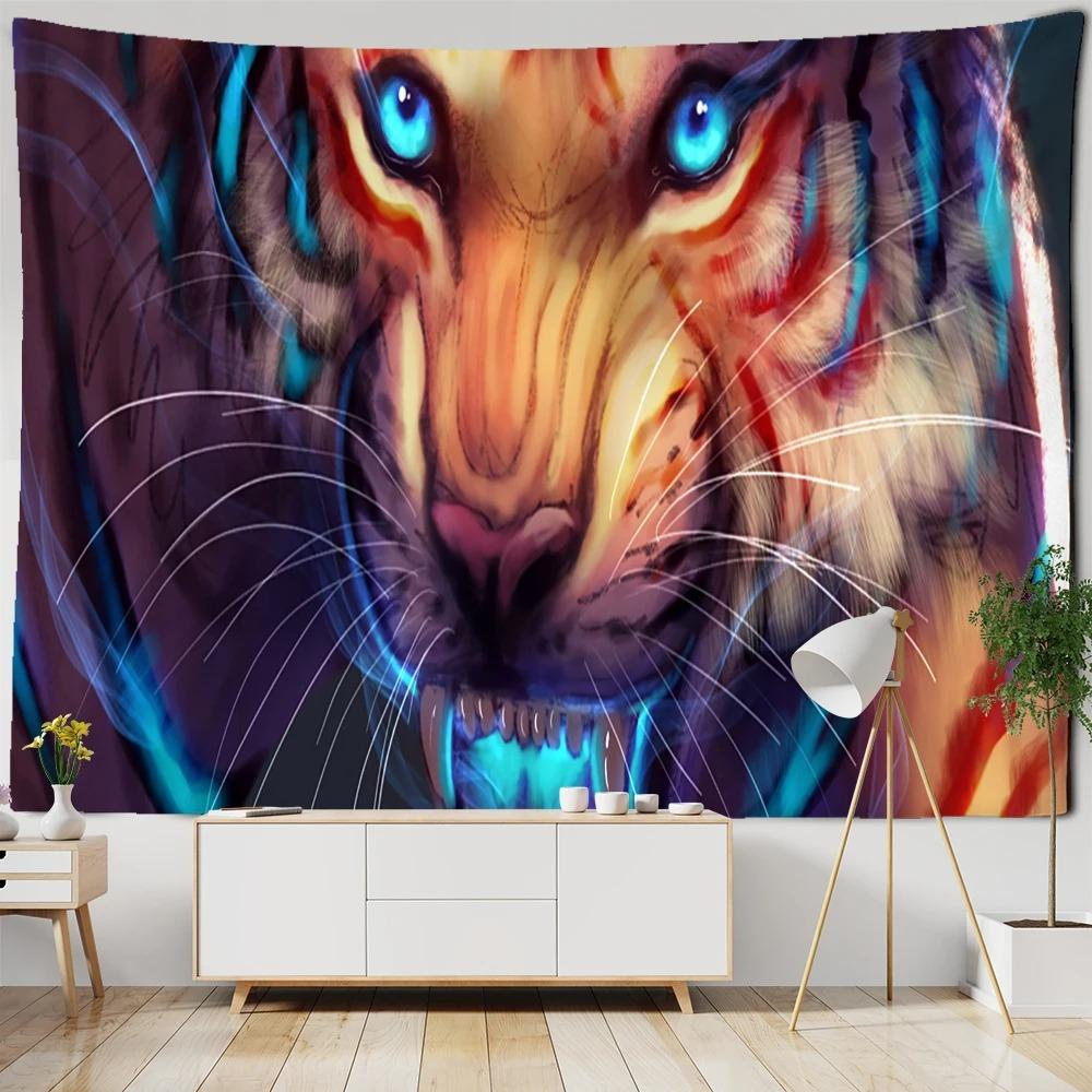 Украшение стены дома Гобелен Свирепый тигр Фон Подвесная ткань Офис Гостиная Гобелен — фото 5