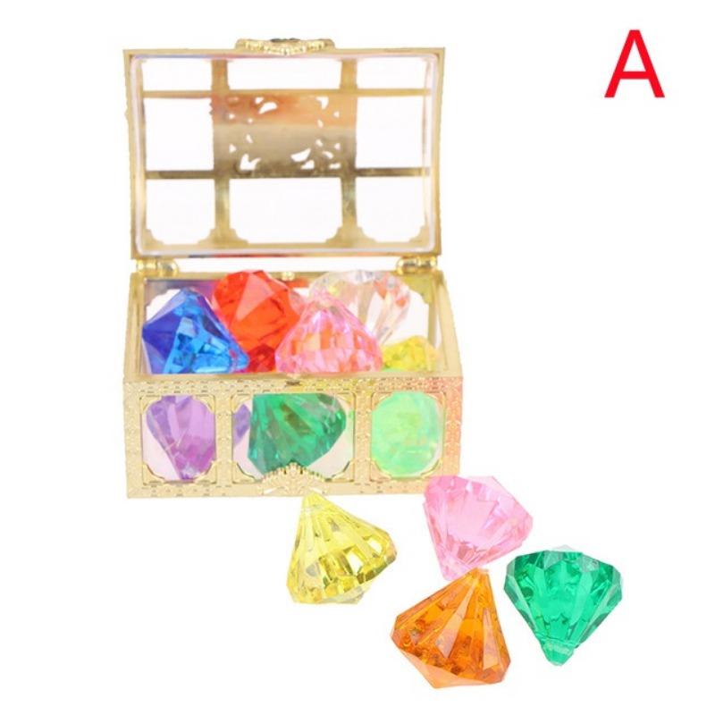 

1 Box Diving Gem Pool Toy 10 Big Colorful Diamonds with Treasure Pirate Box Kids Swimming Props