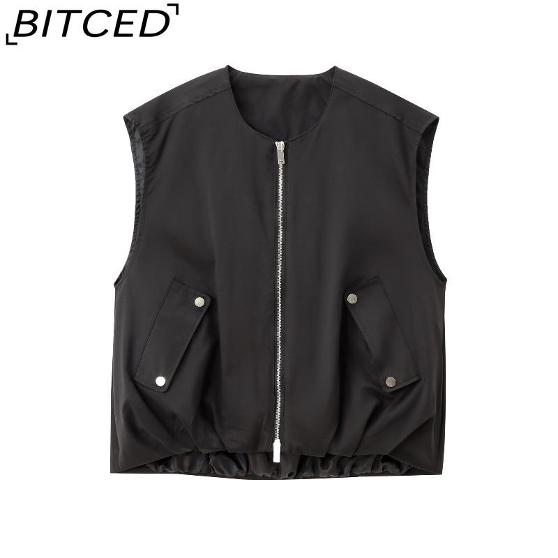 

BITCED Женская летняя модная повседневная одежда большого размера многослойный жилет с круглым вырезом короткая куртка XS чёрный