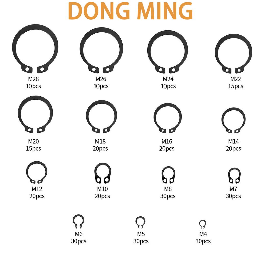 300Pcs Carbon Steel Black Shaft A-type C-type Spring Set M4-M28 Elastic Shaft Retaining Ring Box