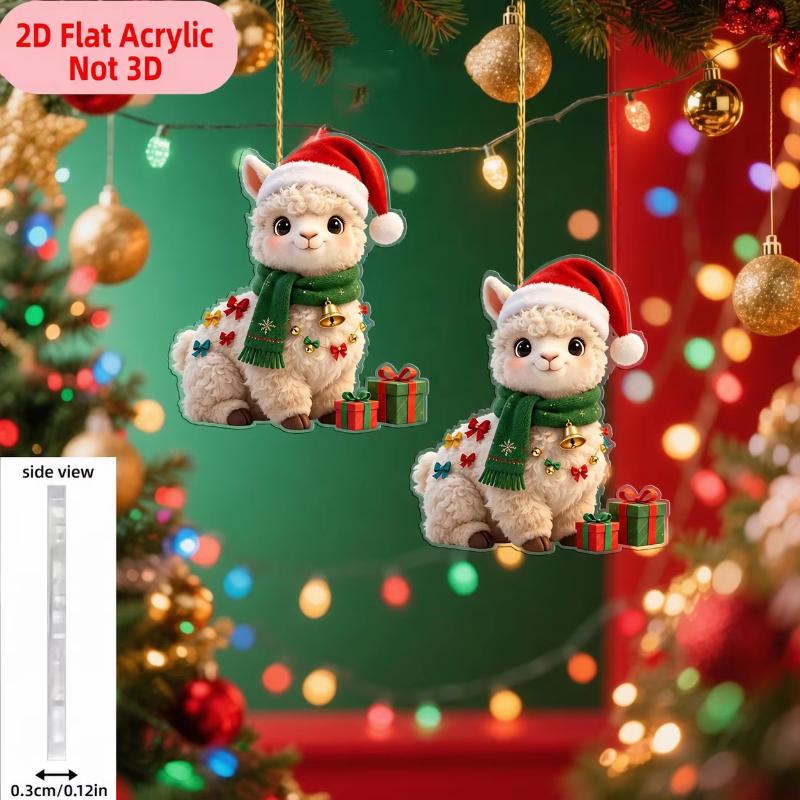 2D Flat Acrylic Christmas Alpaca Hanging Ornaments Adorable Festive Design For Christmas Tree Home Party Decoration