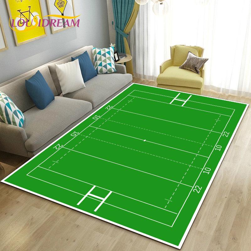 Amerikanisches Footballfeld Rugby Bereichsteppich Groß, Teppich für Wohnzimmer Schlafzimmer Sofa Fußmatte Dekoration, Rutschfeste Bodenmatte 3D