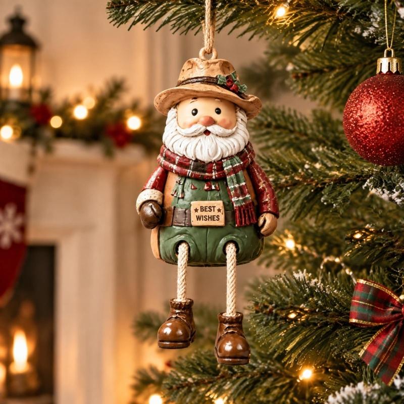 Christmas Resin Character Decoration with Separate Rope Legs, Figurine for Seasonal Home Displays