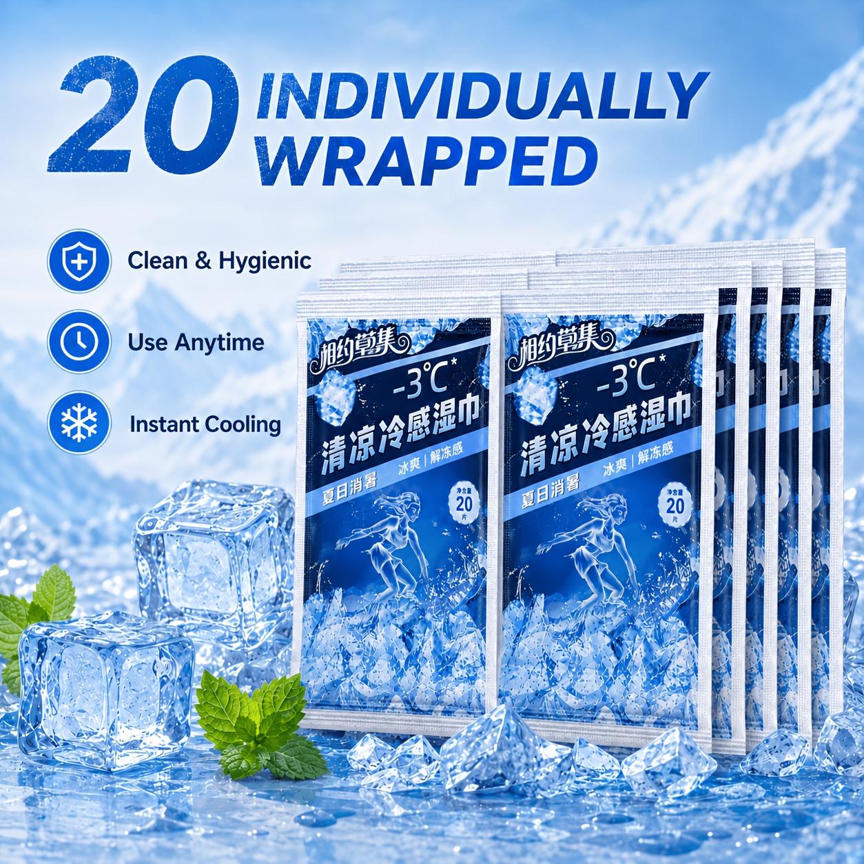 20Pcs Icy Cooling Body Wet Wipes Mint Refreshing Sweat Removal Cleansing Ice Wipes for Summer Heat Ice Cooler 20pcs/set wet wipes