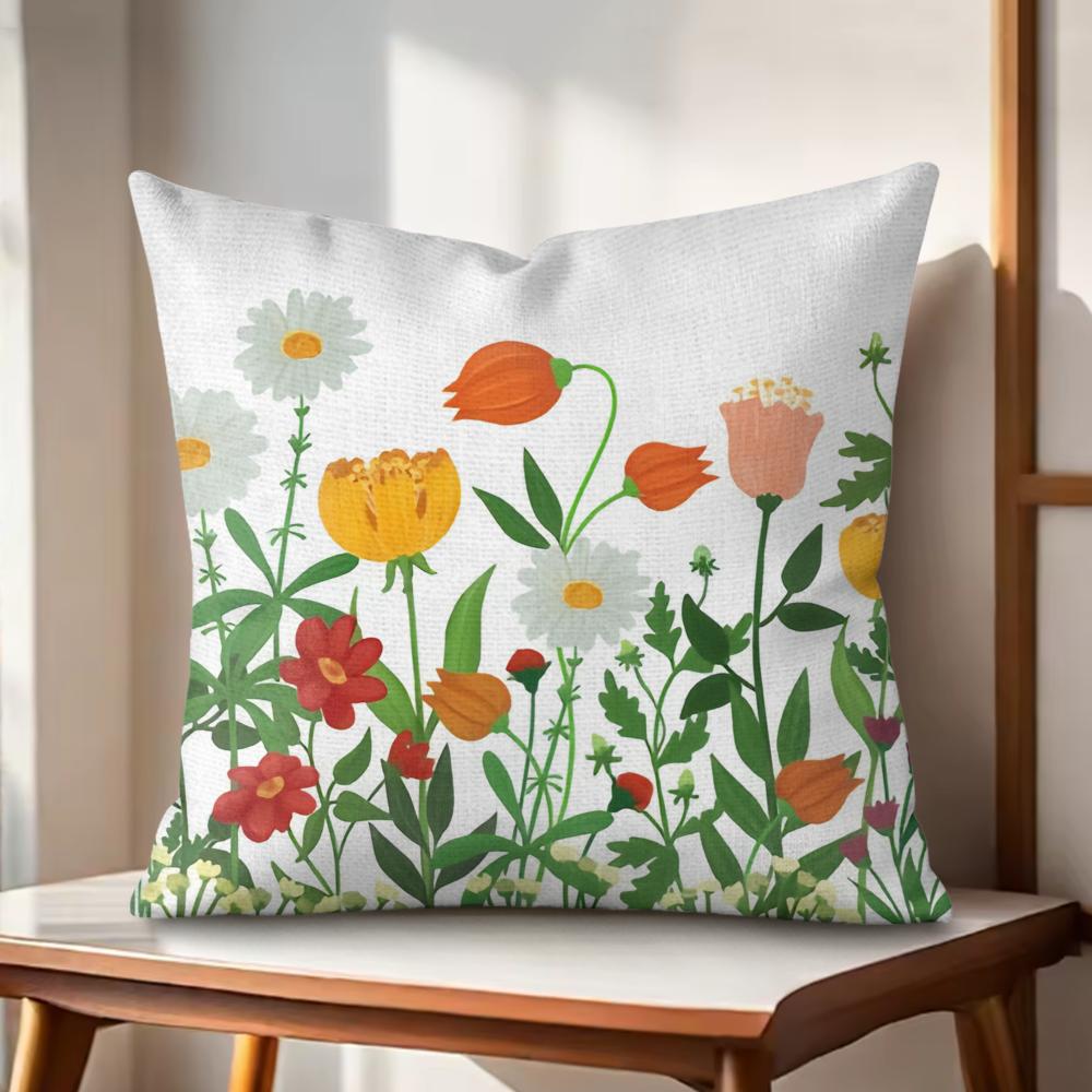 Spring Flowers Cushion Cover Natural Linen Organic Fabric DoubleSided Printing Couch Pillow Covers Home Decor