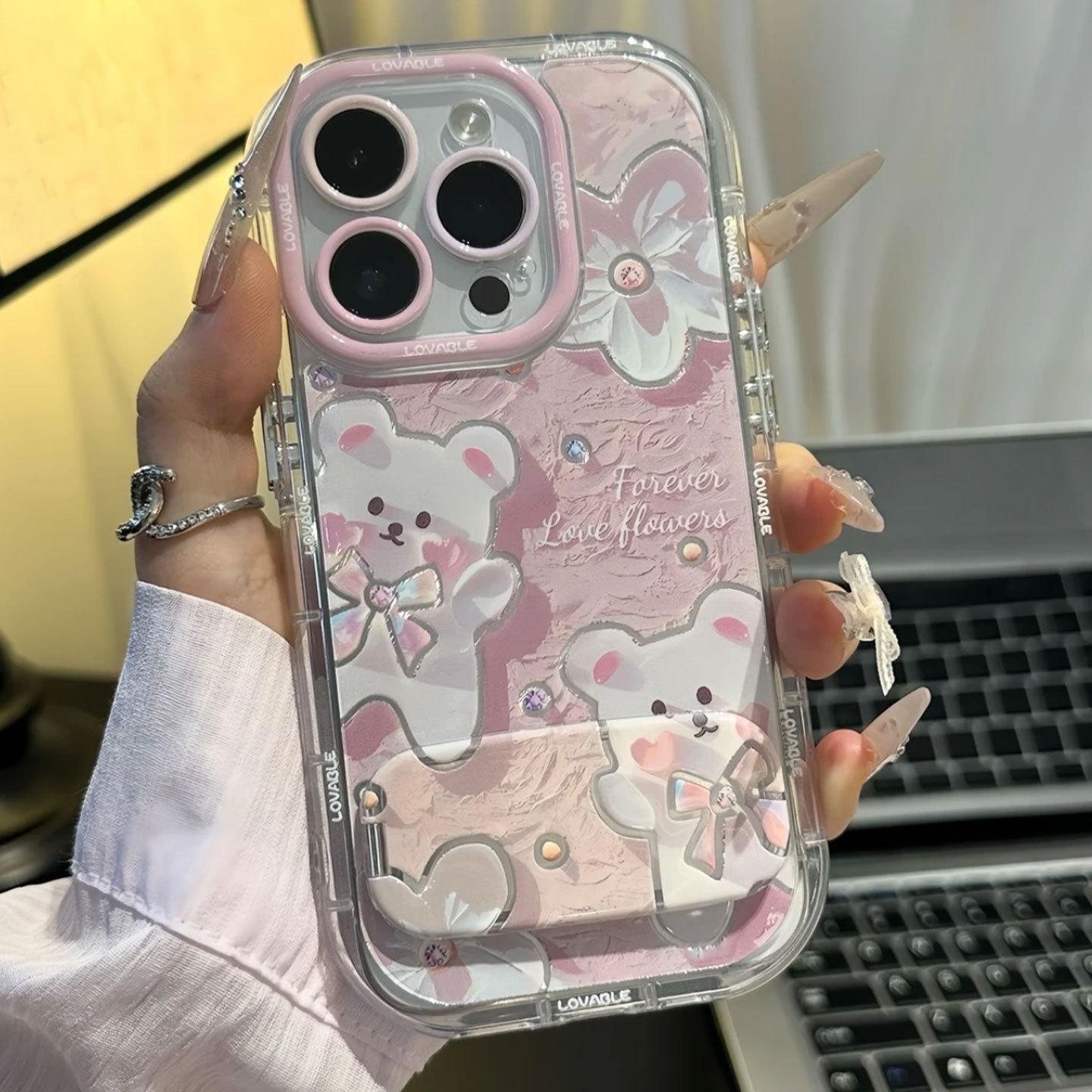 

Масляная живопись Медведь для Apple 17 Перо Крем Чехол для телефона для IPhone 16 Promax Мультяшный 15/14 шт. For Apple X