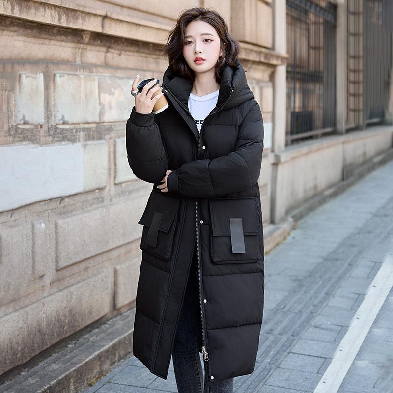 

Winter Down Cotton-padded Women s New Thickened Korean Version Loose Coat Medium and Long Cotton-padded Clothes XXL чёрный