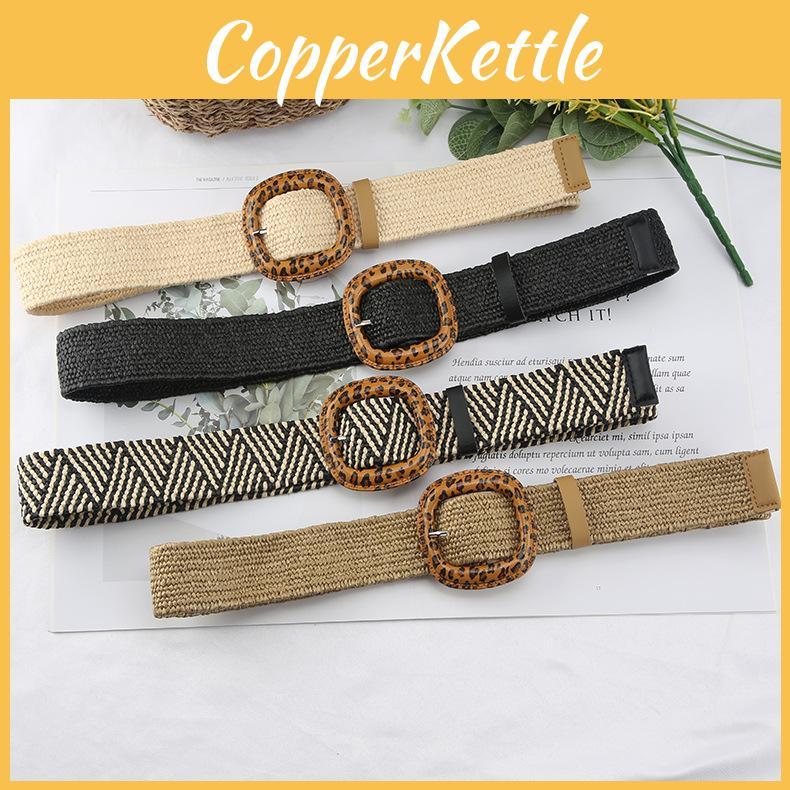 Fashion Leopard Print Buckle Decoration Women Woven Waist Belt For Beach And Casual Looks
