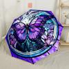 Colorful Butterfly Stained Glass Portable Automatic Umbrella with 8-Rib Lightweight All-Season Travel Fashion Lovers Perfect Gift for Women/Men