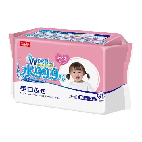 

LEC Pure Water Baby Care 99.9% Hand and Mouth Wipes, Mesh Sheets, 80 Sheets x 3 Packs (240 Sheets), Contains Collagen and Peach Leaf Extract, Double M