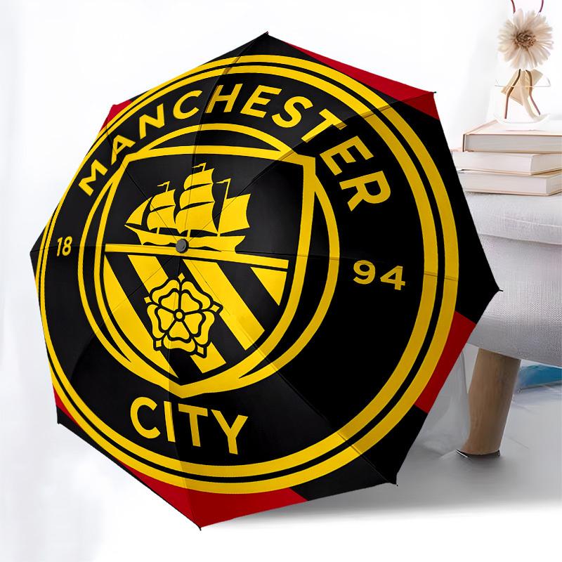 Manchester City, Parasol Automatyczny z Godłem, 8-żebrowa Konstrukcja, Przenośny Parasol, Odpowiedni dla Mężczyzn i Kobiet na Wszystkie Pory Roku, Idealny