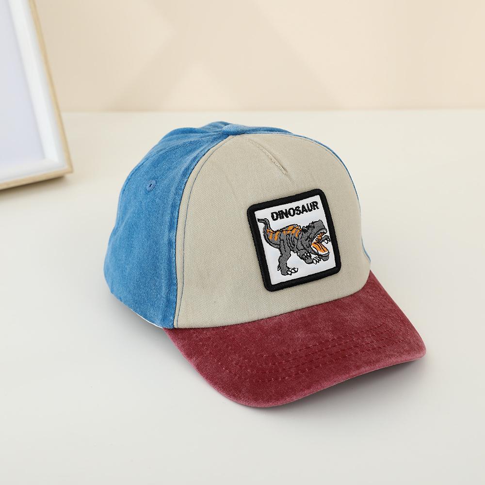 Cappello da Sole Estivo da Esterno in Denim Lavato per Bambini Ragazzi Ragazze Ricamo Dinosauro Cartone Animato Cappellino da Baseball per Bebè Cappellini Snapback Vintage