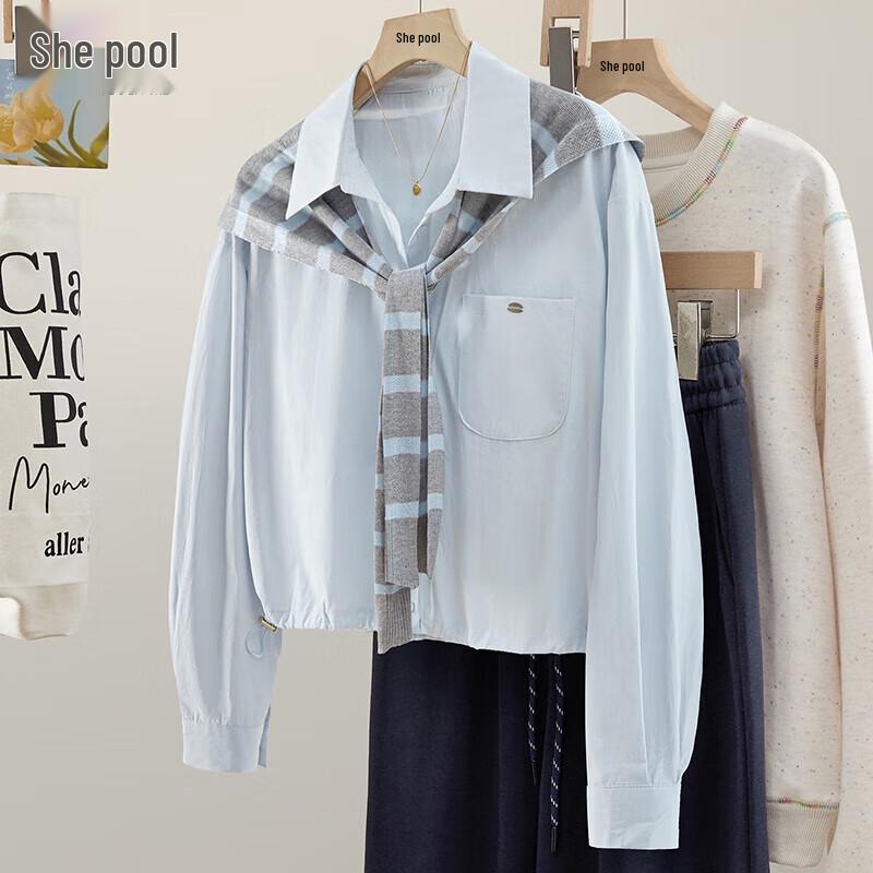 

Women s Layered Lapel Long Sleeve Short Shirt One Size