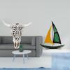 Tribal Bull Head Wall Hanging Art And Iron Sailboat Sculpture Tabletop Ornament for Office Farmhouse