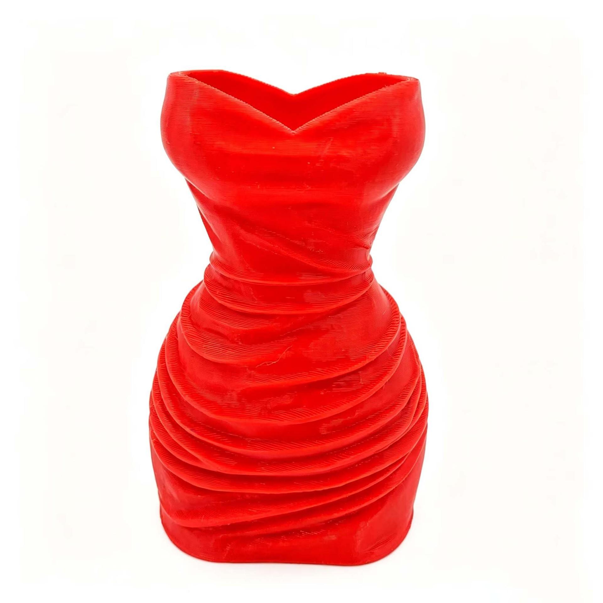 3D Printed Dress Shaped Pen Holder Stereo Textured Decorative Stationery Organizer Makeup Brush Storage Stand For Desk Decor красный