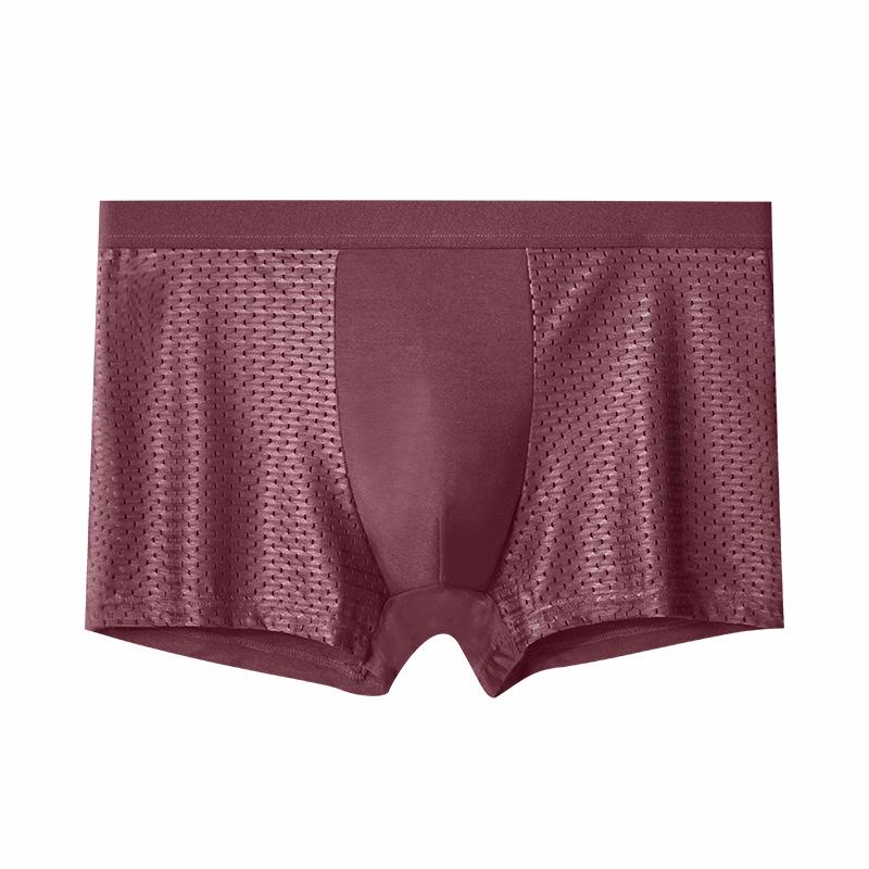 Men's Black Ice Silk Mid-Waist Breathable Mesh Boxer Briefs