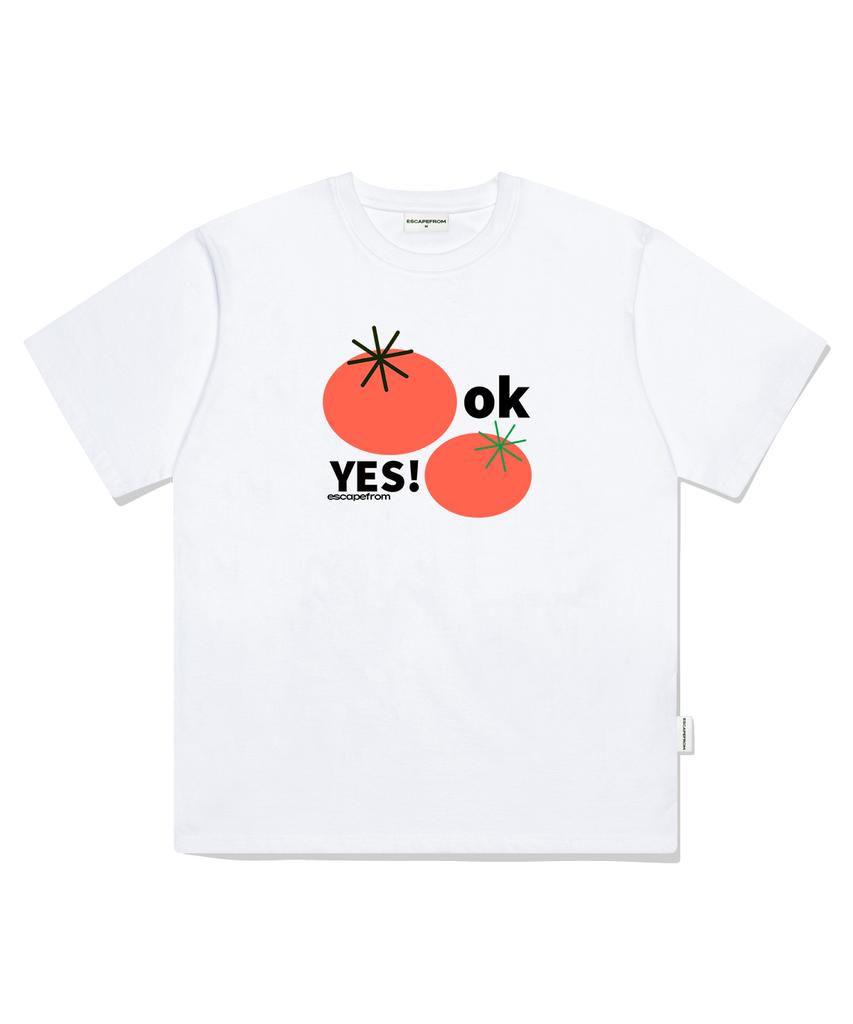 ESCAPEFROM Yes Tomato Print Oversized Short Sleeve T-Shirt White