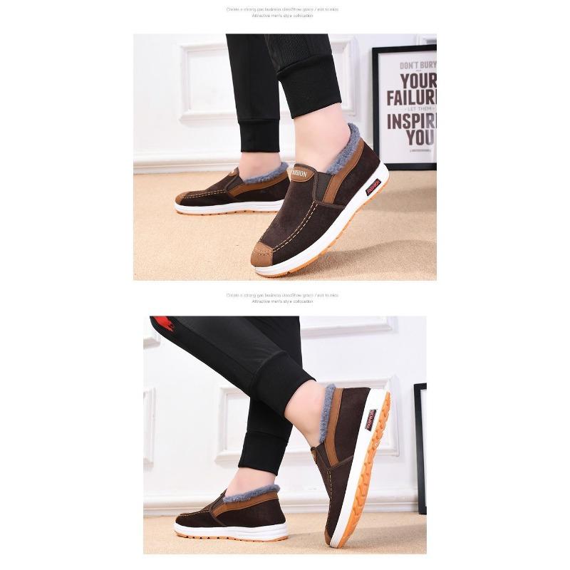 Men's Winter Fleece-Lined Slip-On Snow Shoes Non-Slip Warm Comfortable Casual Flats.