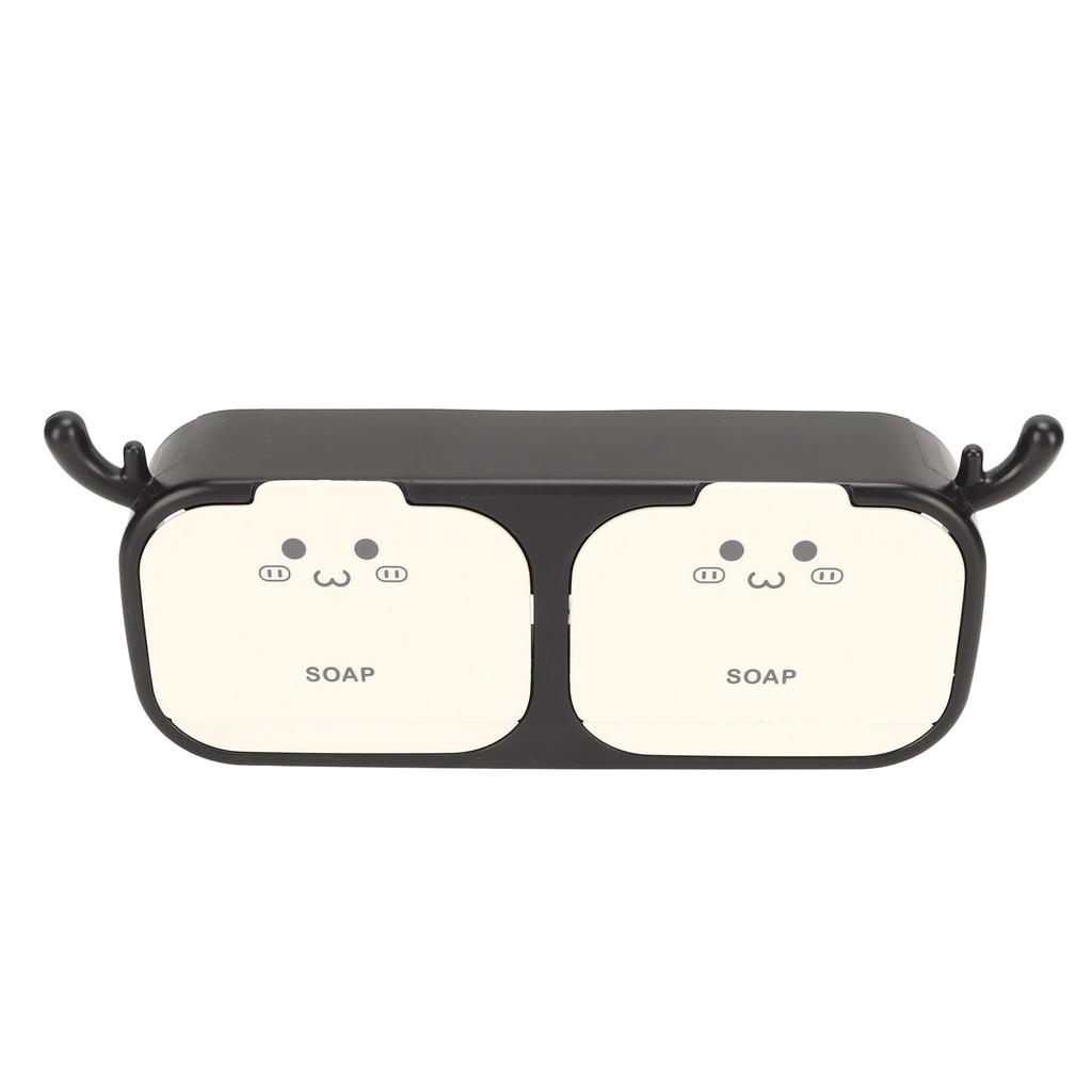 Wall Mounted Soap Case Box 2 Spaces Draining Drill Free Waterproof Flip Soap Dish Holder for Home