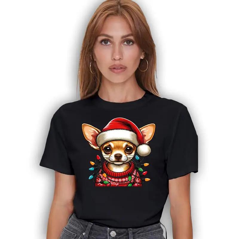 Christmas Lights Chihuahua With Ugly Sweater T Shirt Xmas Santa Hat