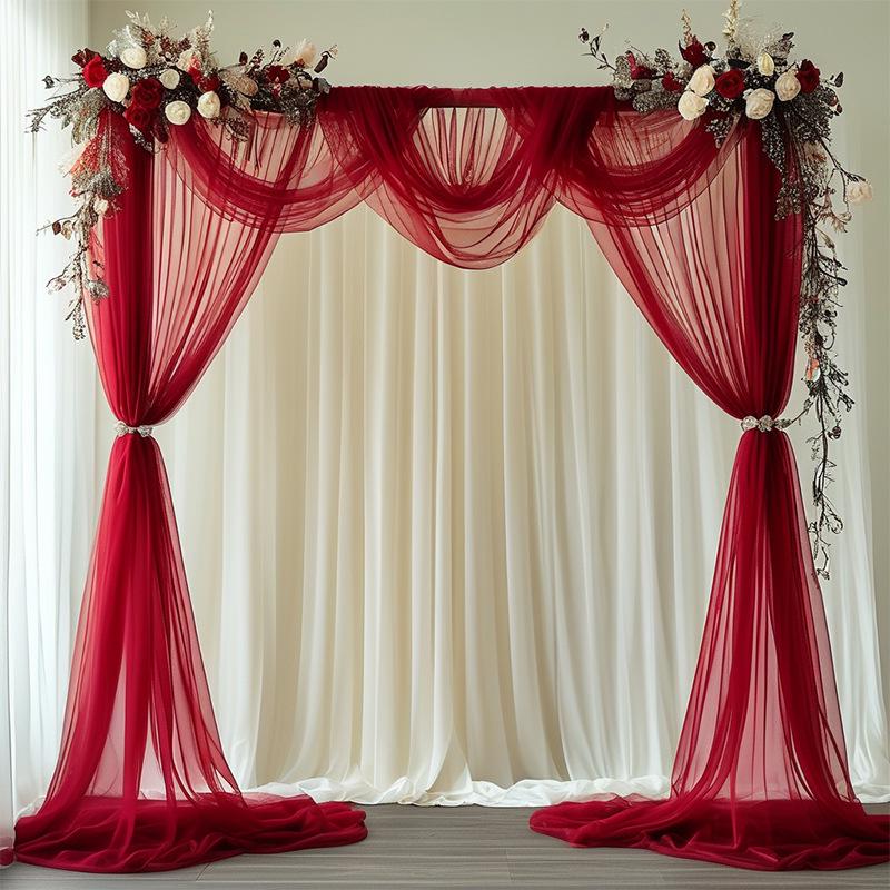 Cross-Rod Outdoor Wedding Mesh Curtain for Party Decoration