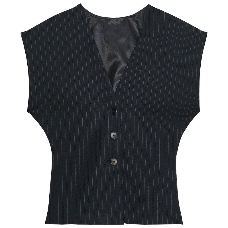 Zaprha 2025 Autumn New Fashion Waist Hugging Slimming Thin Stripe V-neck Wide Sleeve Vest Vest 4749768