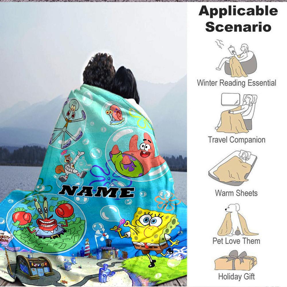 Custom 1pc Spongebob Squarepants Theme Blanket, Soft And Comfortable Blanket, Casual Warm, Camping Travel Blanket, Birthday Gift Q913168