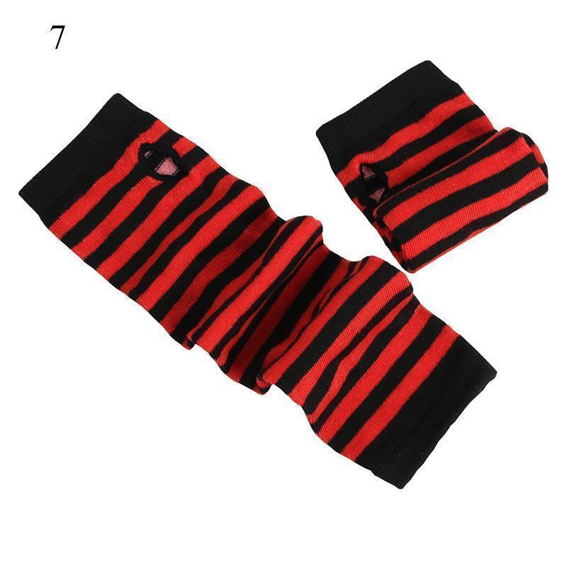 Striped Elbow Gloves Women Emo Gloves Winter Warm Long Sleeves Gloves Women Fingerless Stripe Hip-Hop Knitted Elbow Mittens