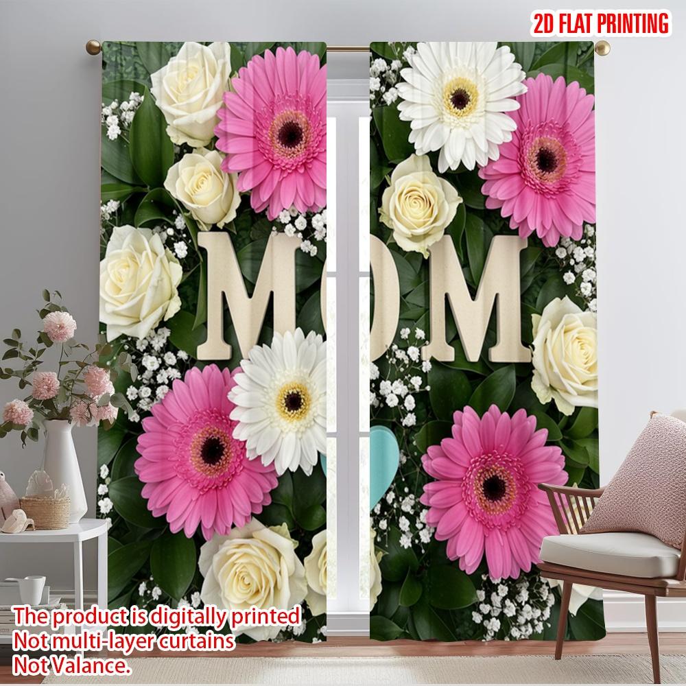 

2 шт. 2D плоская печать Шторы для окон МАМА Цветы Герберы Ромашки Полиэстер Без электричества Вечеринка по случаю дня рождения Идеально для дома 52.50×116.00 CM 2pcs