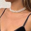 Collar de perlas blancas de imitación multicapa, cadena de cuentas, estilo punk, para damas, para bodas, collar corto de clavícula, joyería para banquetes.