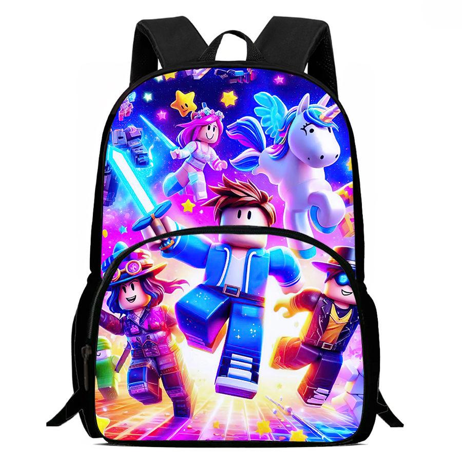 Dětský batoh s kresleným vzorem Roblox a přední kapsou, nastavitelným ramenním popruhem, unisex, vhodný pro chlapce a dívky ve věku 5-9 let