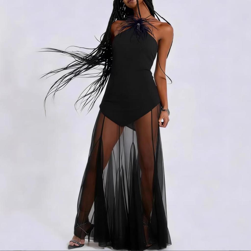 New suspender mesh splicing fringed decorative dress women's clothing