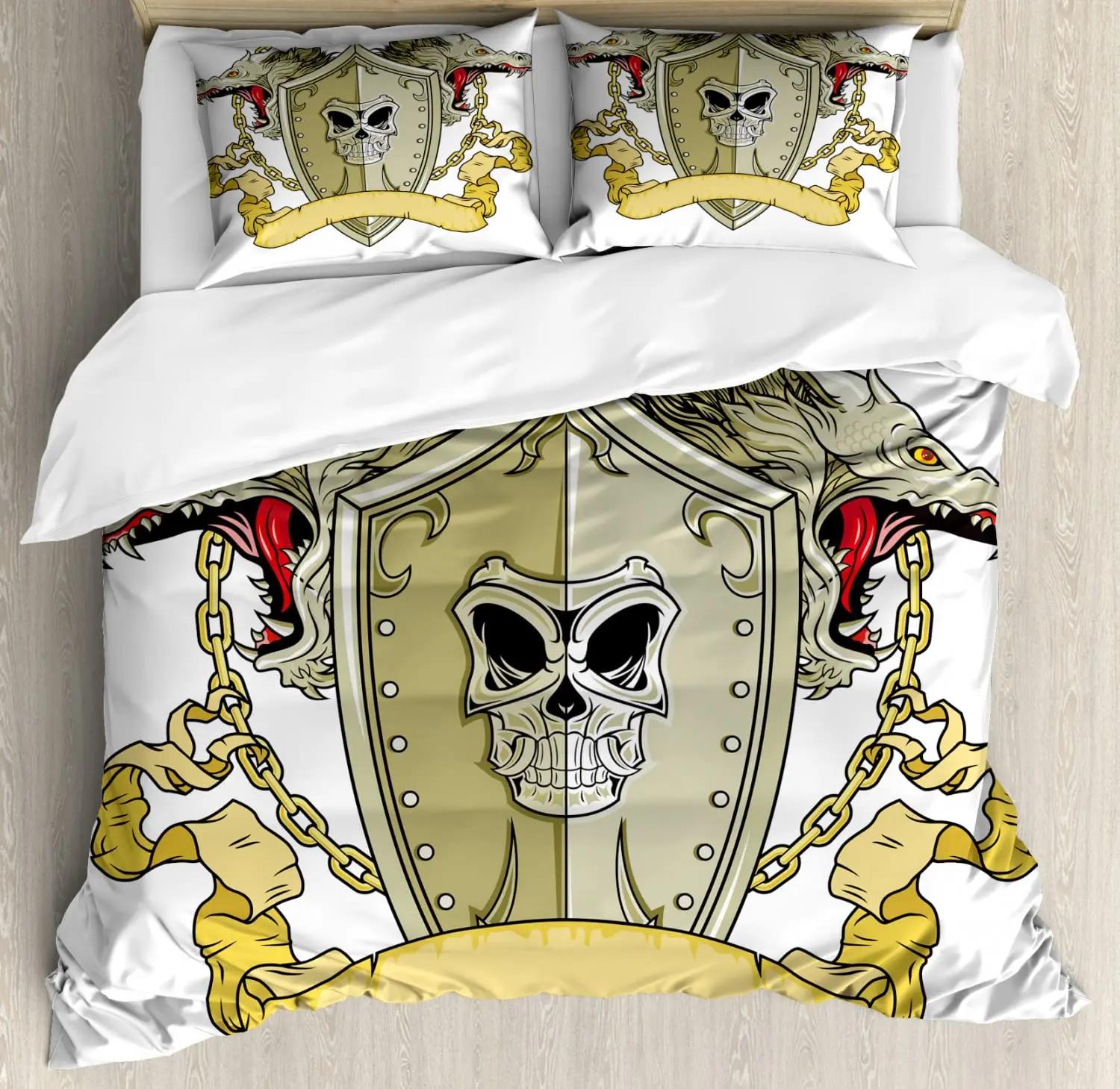 

Medieval Duvet Cover Set, Medieval Knight Holding an Aged Old Shield Historical Theme Digital Print bedding set US Twin(172x218cm)