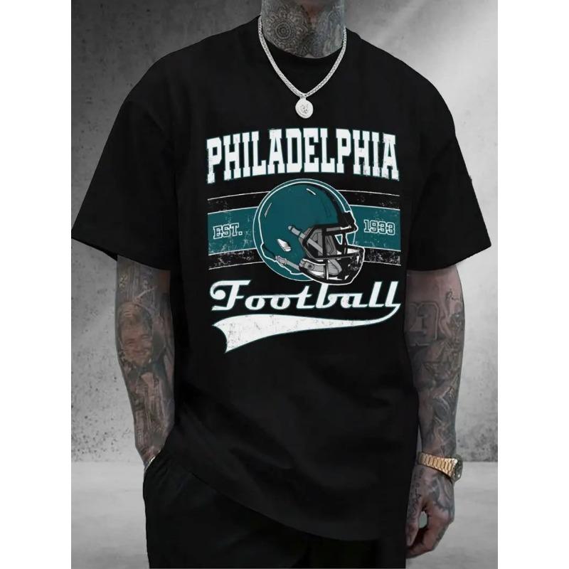 

Philadelphia football team printed T shirt . fabric men s T-shirt short sleeve.friends Christmas Halloween Men s clothing Men s shirts Suitable S чёрный