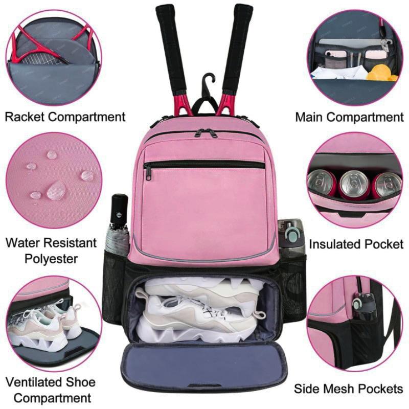 Professional Tennis Backpack Large Capacity Sports Racket Pack Holds 1-2 Tennis Rackets Outdoor Badminton Bag With Shoe Pocket
