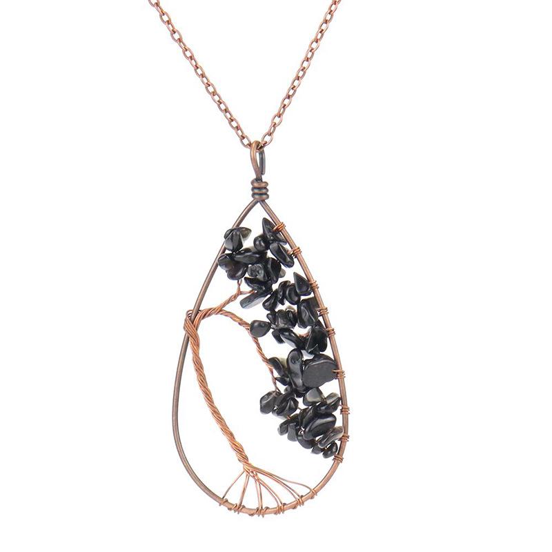 Handcrafted Copper Wire Wrapped Tree of Life Natural Stone Necklace