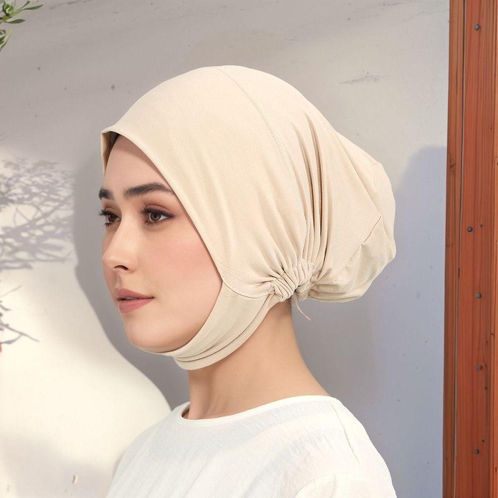 New Elastic Instant Hijab Tube Ready To Wear Jersey Cotton Inner Hijab Plain Ear Hole Undercap Tudung for Women