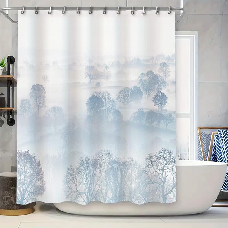 

Blue Forest Shower Curtain Nature Trees Landscape Backdrop Washable Bathroom Decor Rustic Woodland Shower Liner Vintage Home Tex W60H190(CM)-1 Pcs