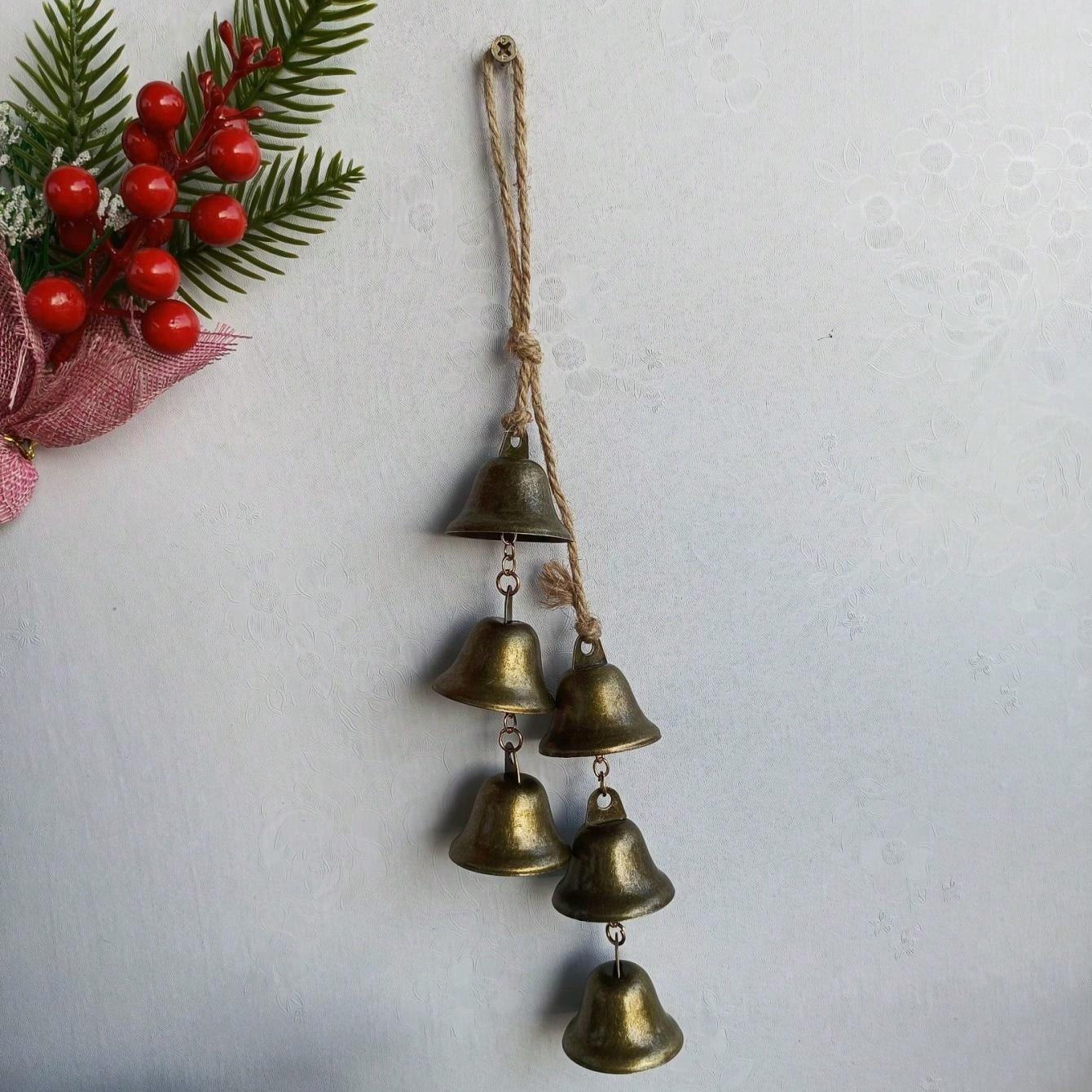 

Metal Bells On Ropes Wind Chimes Home Decor, Positive Energy Protection For Door Handle, Christmas Decoration Hanging Bells Christmas Decorations one-size