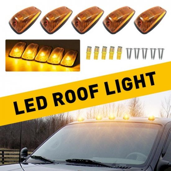 5x Cab Roof Marker Light + Yellow Amber LED For Chevy GMC 1988-2002 Pickup Truck