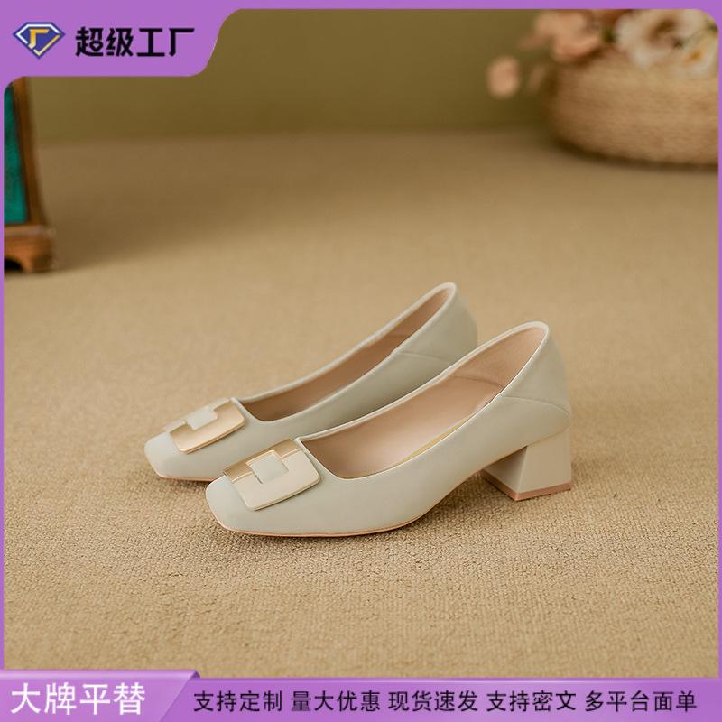 Sheepskin thick heel single shoes women's 2025 new high heels women's wear high-end Chengdu women's shoes professional style women's shoes
