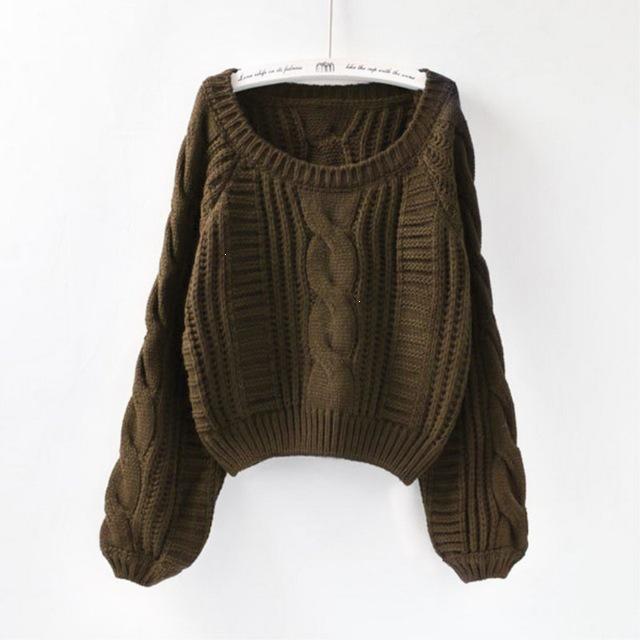 Korean Style Lantern Sleeve Knit Pullover Sweater - Women's Autumn/Winter Fashion