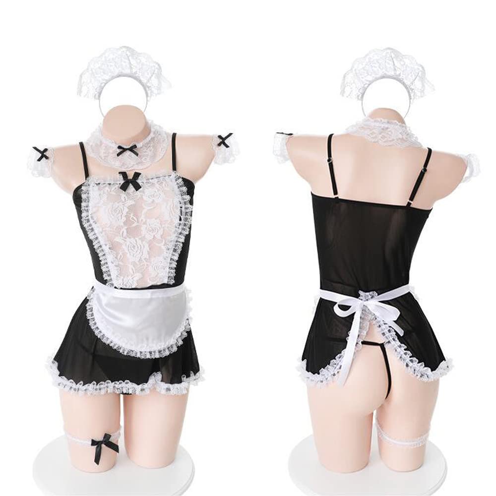 LIKENNY Maid Costume Sexy Cute Popular and Stockings Included 8-Piece Set, Lingerie, Apron, Maid, Cosplay, Crossdressing, Headband,