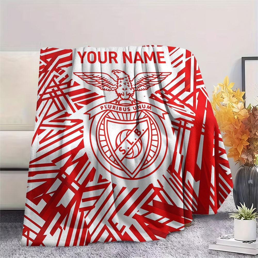 Custom Name,S.L. Benfica Printed Flannel Blanket, soft throw for bedroom sofa, washable, Christmas present, great gift.